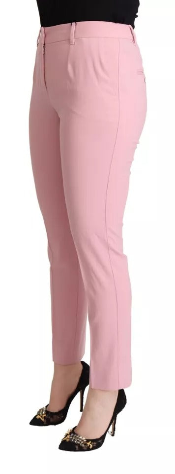 Dolce & Gabbana Pink Wool Mid Waist Tapered Pants by Dolce & Gabbana