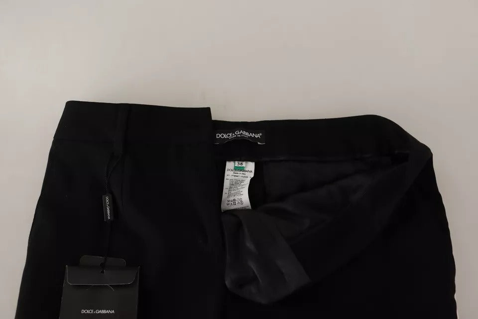 Dolce & Gabbana Black White Stripes Wool Tapered Pants by Dolce & Gabbana