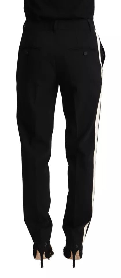 Dolce & Gabbana Black White Stripes Wool Tapered Pants by Dolce & Gabbana