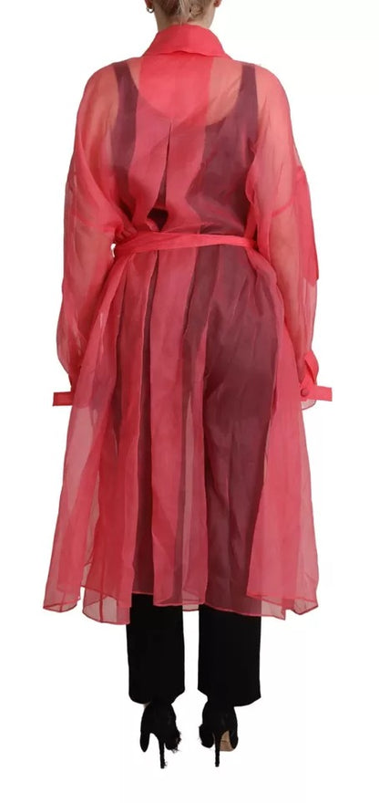 Dolce &amp; Gabbana Pink Silk Organza Belted Coat Jacket