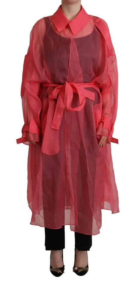Dolce &amp; Gabbana Pink Silk Organza Belted Coat Jacket