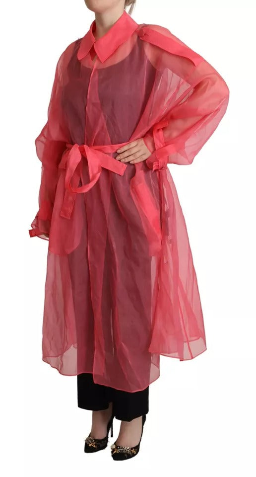 Dolce &amp; Gabbana Pink Silk Organza Belted Coat Jacket