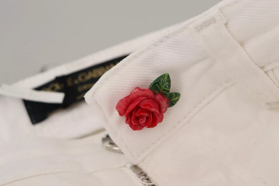 Dolce & Gabbana White Cotton Denim Pretty Slim Fit Jeans by Dolce & Gabbana