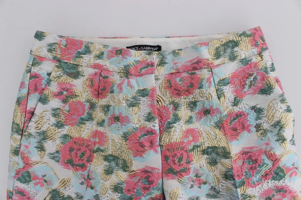 Dolce & Gabbana White Pink Floral Brocade Pants by Dolce & Gabbana
