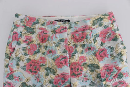 Dolce & Gabbana White Pink Floral Brocade Pants by Dolce & Gabbana