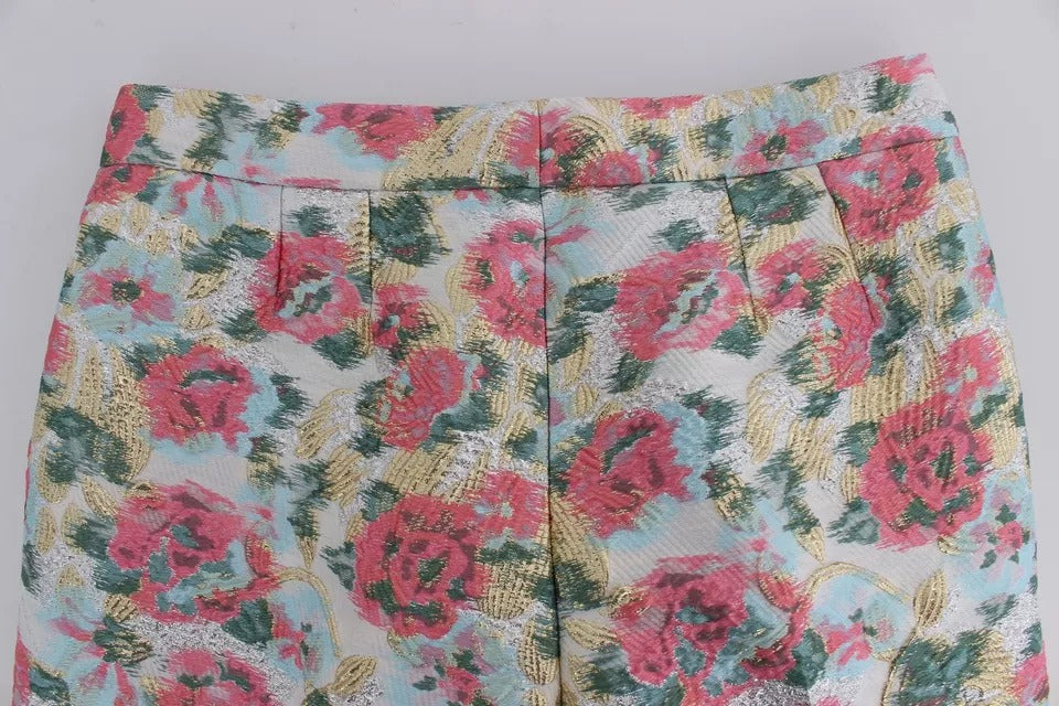 Dolce & Gabbana White Pink Floral Brocade Pants by Dolce & Gabbana