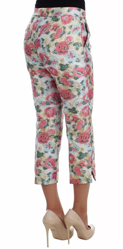 Dolce & Gabbana White Pink Floral Brocade Pants by Dolce & Gabbana