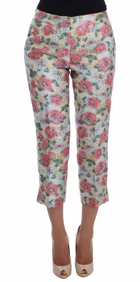 Dolce & Gabbana White Pink Floral Brocade Pants by Dolce & Gabbana