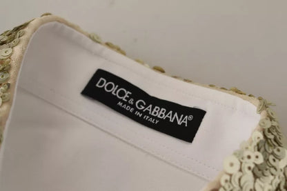 Dolce &amp; Gabbana White Cotton Collared Long Sleeves Sequin Top Shirt