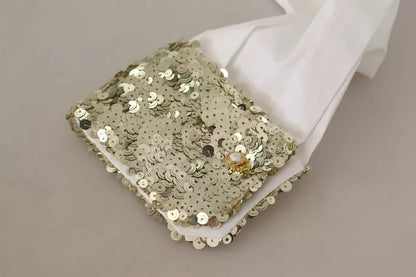 Dolce &amp; Gabbana White Cotton Collared Long Sleeves Sequin Top Shirt
