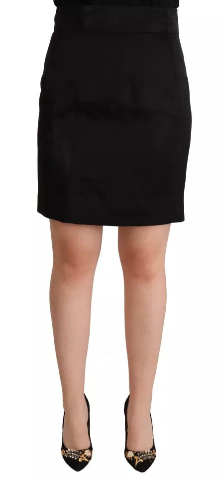 Mini-jupe crayon taille haute en soie noire Dolce &amp; Gabbana