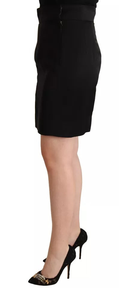 Mini-jupe crayon taille haute en soie noire Dolce &amp; Gabbana