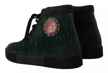 Dolce & Gabbana Green Corduroy High Tops Sneakers Mens Casual Shoes by Dolce & Gabbana