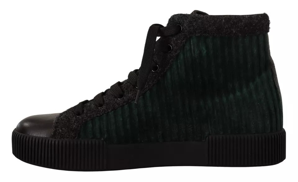 Dolce & Gabbana Green Corduroy High Tops Sneakers Mens Casual Shoes by Dolce & Gabbana