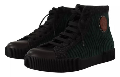 Dolce & Gabbana Green Corduroy High Tops Sneakers Mens Casual Shoes by Dolce & Gabbana