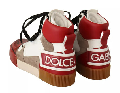 Dolce & Gabbana Red White Beige Leather High Tops Sneakers Shoes by Dolce & Gabbana