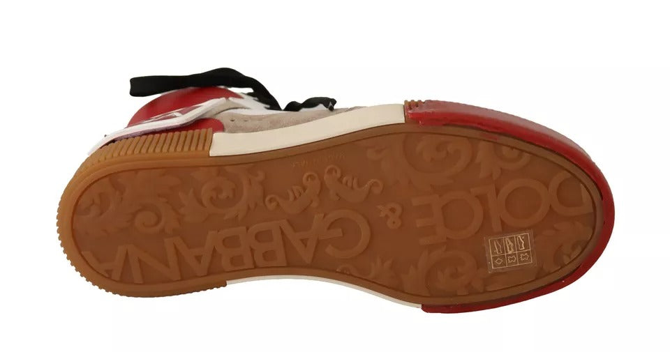 Dolce & Gabbana Red White Beige Leather High Tops Sneakers Shoes by Dolce & Gabbana