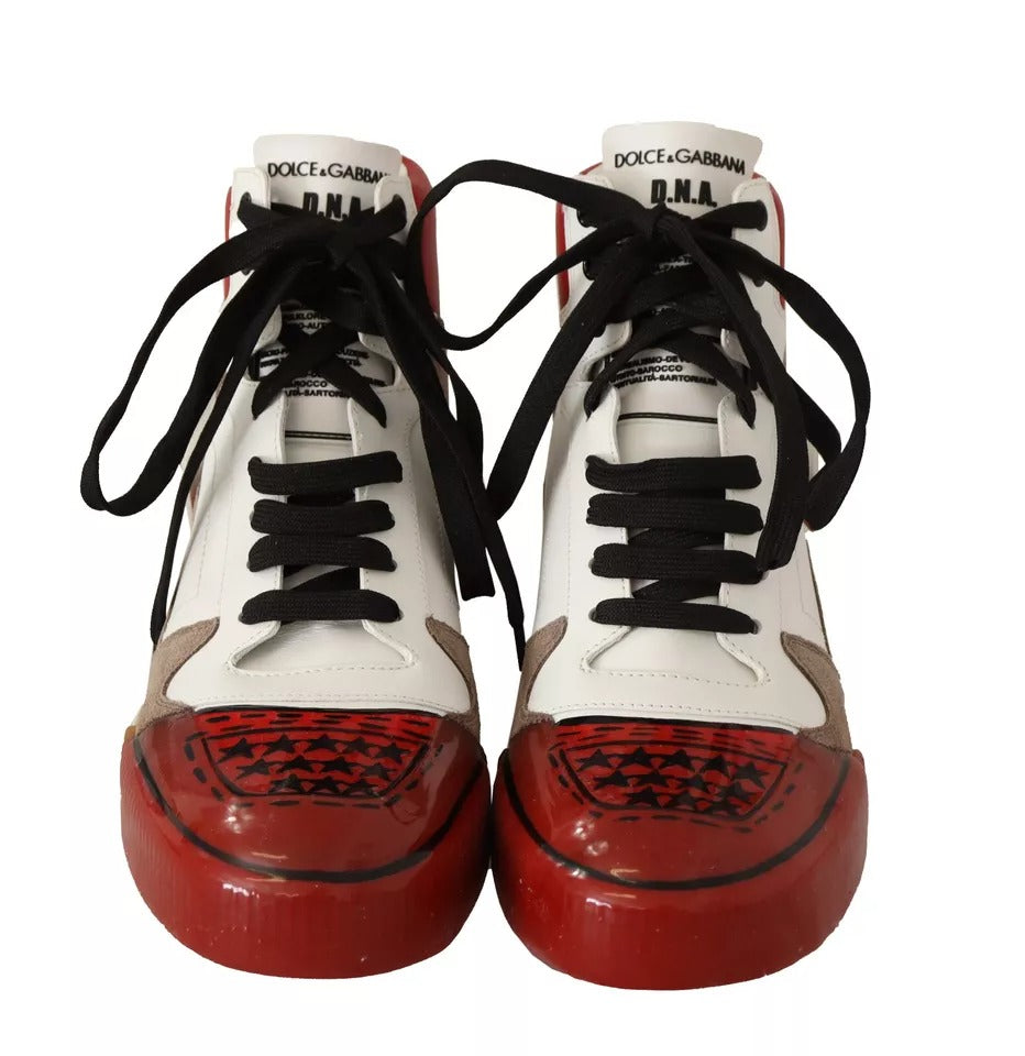 Dolce & Gabbana Red White Beige Leather High Tops Sneakers Shoes by Dolce & Gabbana