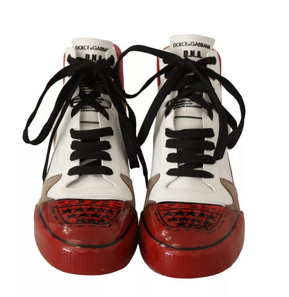 Dolce & Gabbana Red White Beige Leather High Tops Sneakers Shoes by Dolce & Gabbana
