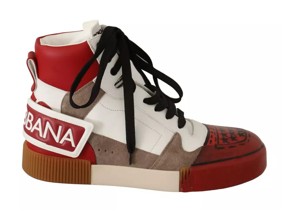 Dolce & Gabbana Red White Beige Leather High Tops Sneakers Shoes by Dolce & Gabbana