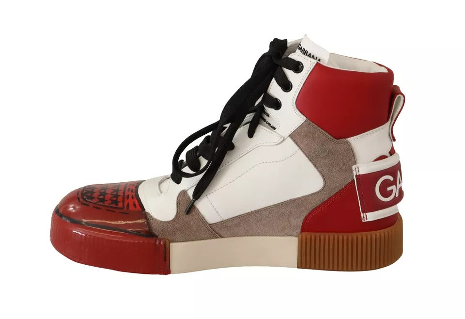 Dolce & Gabbana Red White Beige Leather High Tops Sneakers Shoes by Dolce & Gabbana