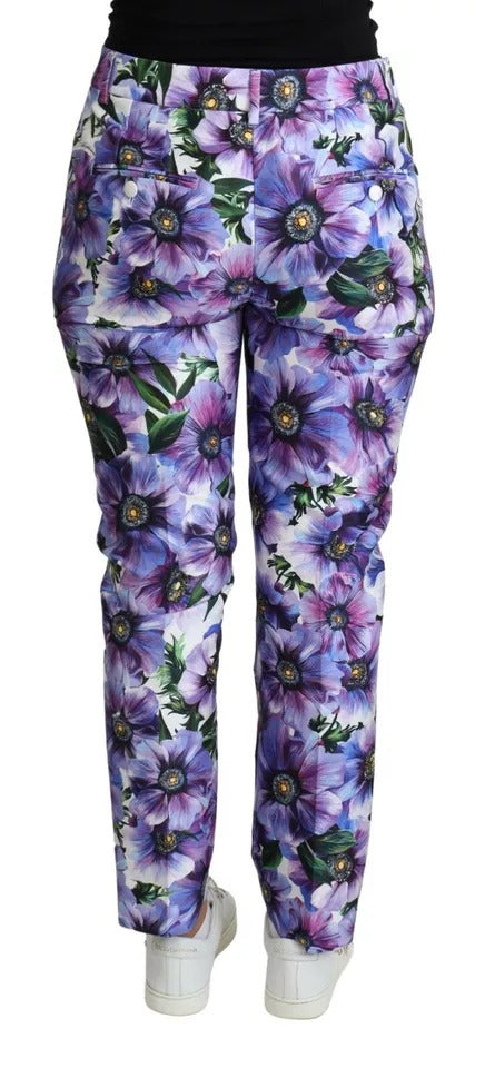 Dolce & Gabbana Purple Floral Print Tapered Cotton Pants by Dolce & Gabbana
