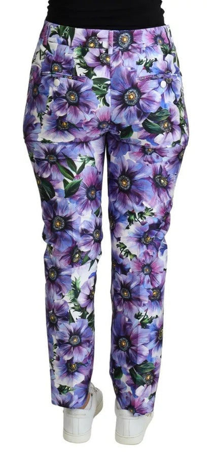 Dolce & Gabbana Purple Floral Print Tapered Cotton Pants by Dolce & Gabbana