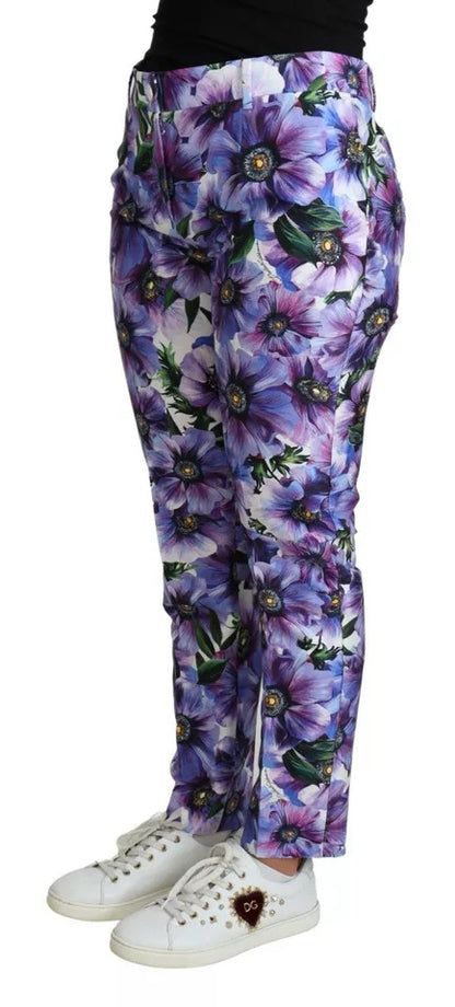 Dolce & Gabbana Purple Floral Print Tapered Cotton Pants by Dolce & Gabbana