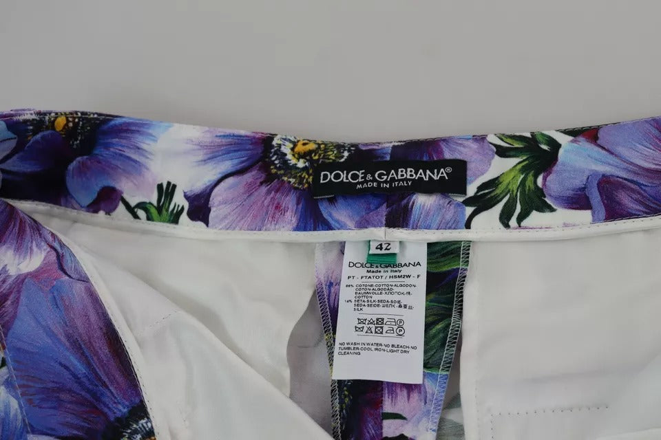 Dolce & Gabbana Purple Floral Print Tapered Cotton Pants by Dolce & Gabbana
