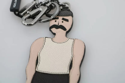 Porte-clés Dolce &amp; Gabbana en cuir noir avec logo pêcheur