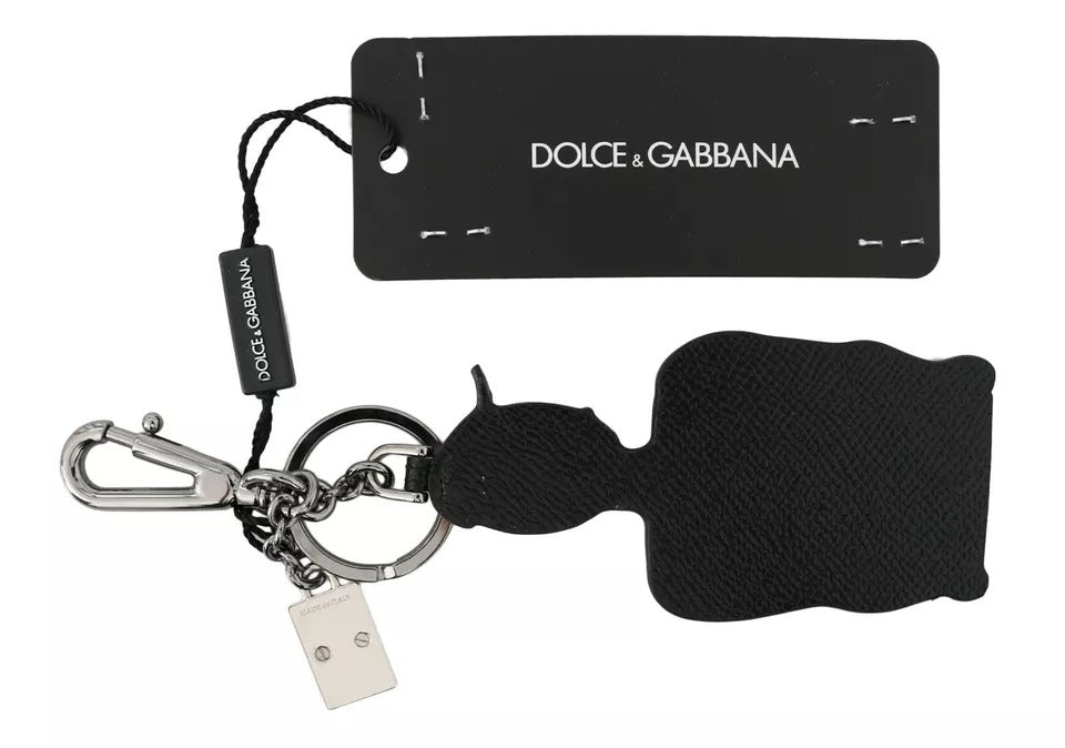 Porte-clés Dolce &amp; Gabbana en cuir noir avec logo pêcheur
