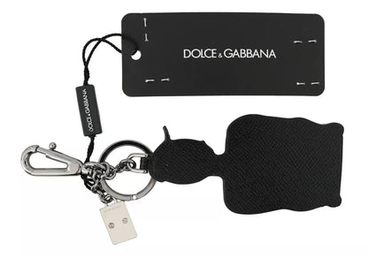 Porte-clés Dolce &amp; Gabbana en cuir noir avec logo pêcheur