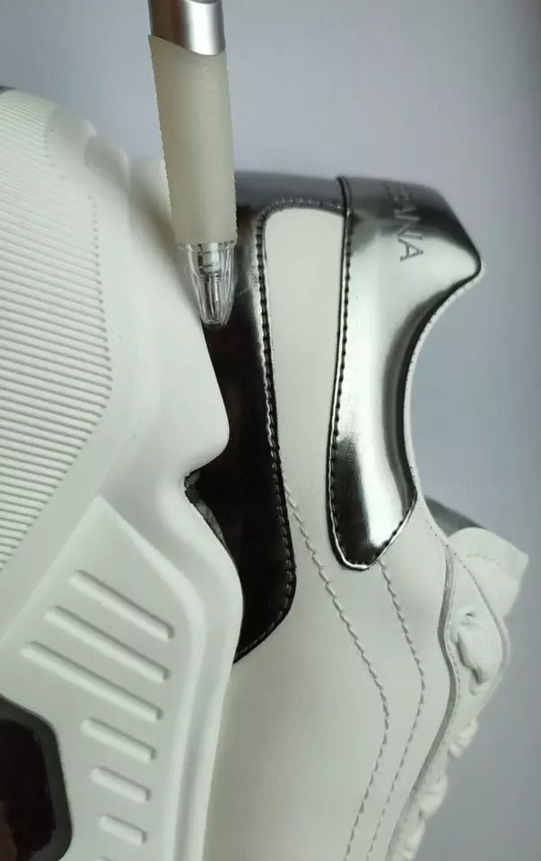 Dolce & Gabbana White Silver DAYMASTER Leather Sneakers Men Shoes by Dolce & Gabbana