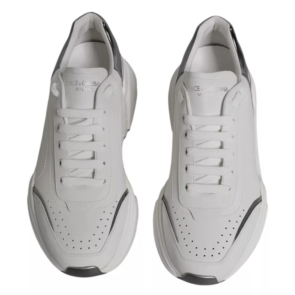 Dolce & Gabbana White Silver DAYMASTER Leather Sneakers Men Shoes by Dolce & Gabbana