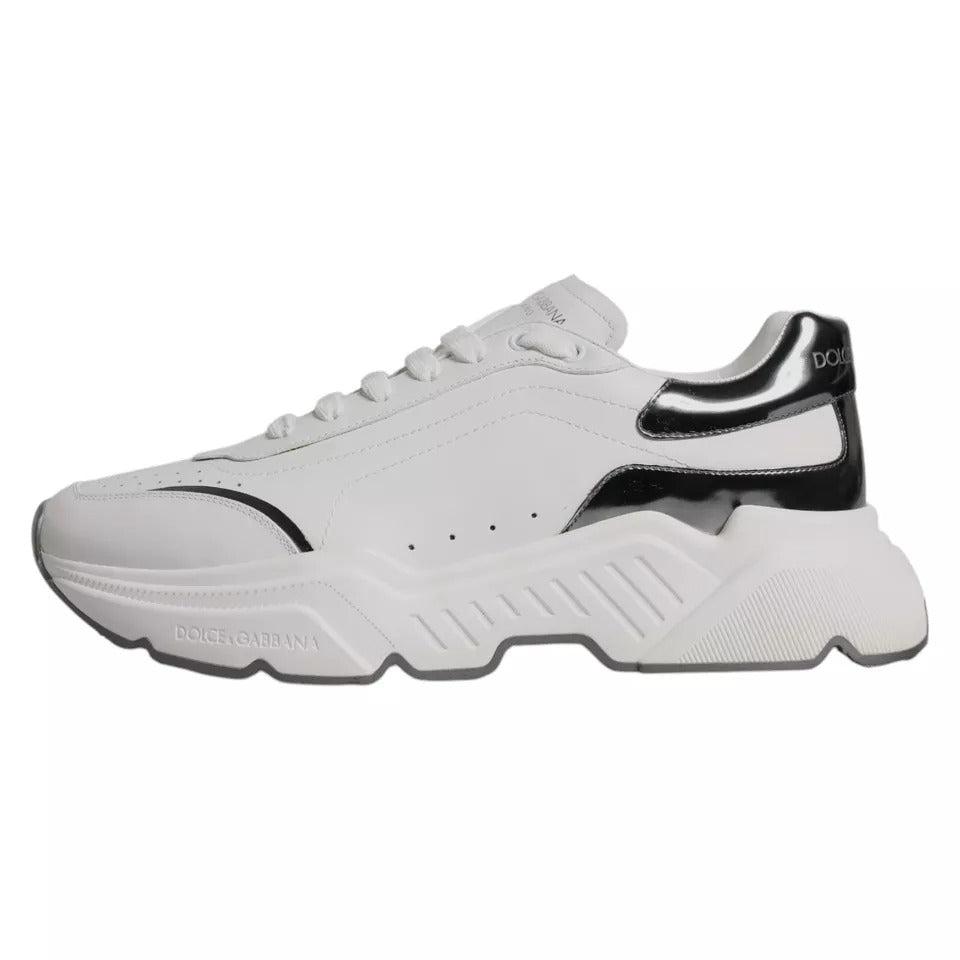 Dolce & Gabbana White Silver DAYMASTER Leather Sneakers Men Shoes by Dolce & Gabbana
