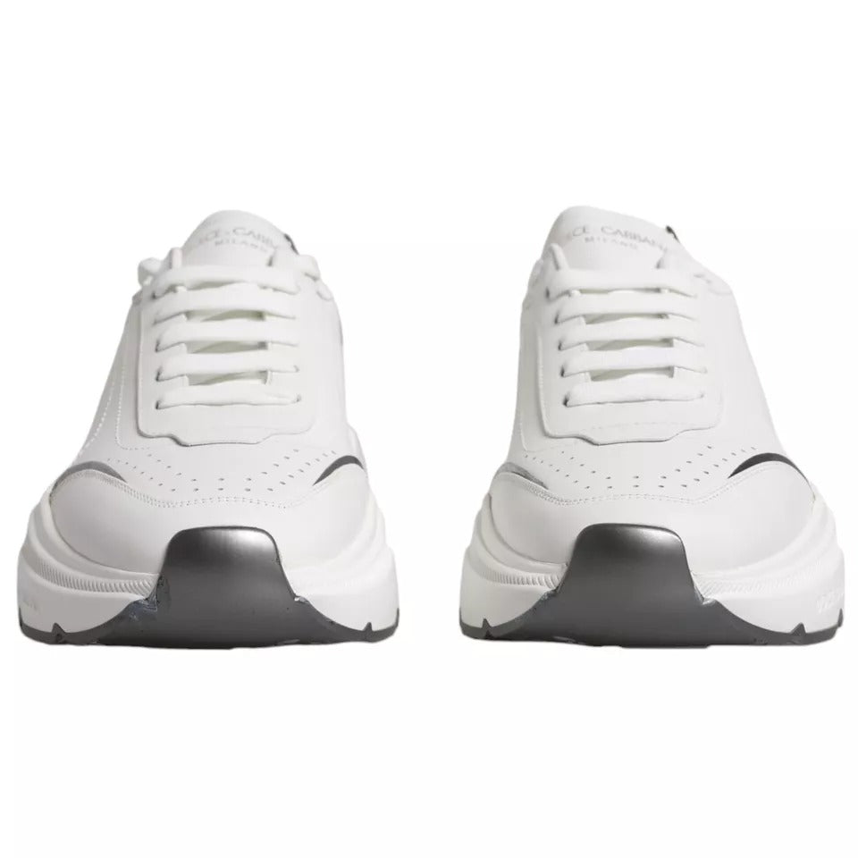 Dolce & Gabbana White Silver DAYMASTER Leather Sneakers Men Shoes by Dolce & Gabbana
