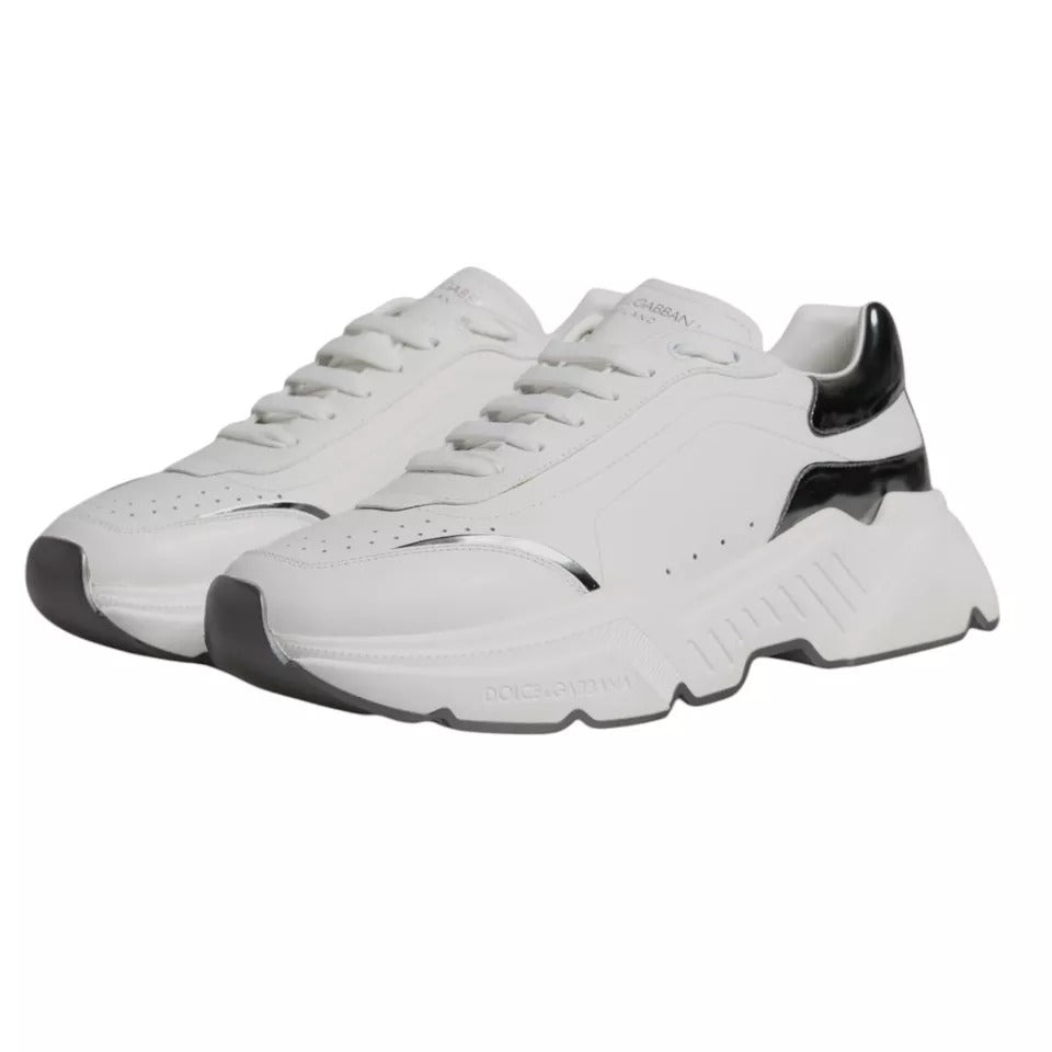 Dolce & Gabbana White Silver DAYMASTER Leather Sneakers Men Shoes by Dolce & Gabbana