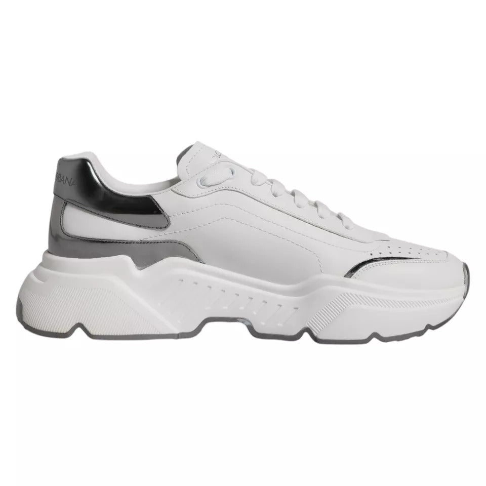 Dolce & Gabbana White Silver DAYMASTER Leather Sneakers Men Shoes by Dolce & Gabbana