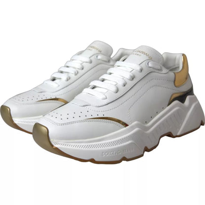 Dolce & Gabbana White Gold DAYMASTER Leather Sneakers Men Shoes by Dolce & Gabbana