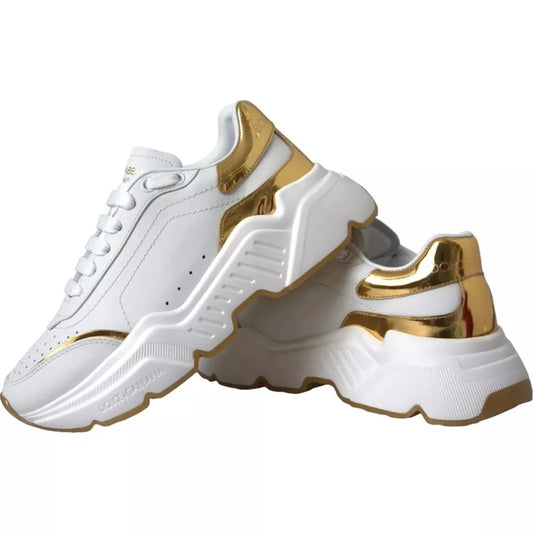 Dolce & Gabbana White Gold DAYMASTER Leather Sneakers Men Shoes by Dolce & Gabbana