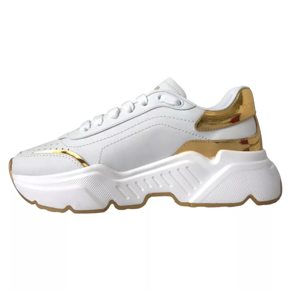 Dolce & Gabbana White Gold DAYMASTER Leather Sneakers Men Shoes by Dolce & Gabbana