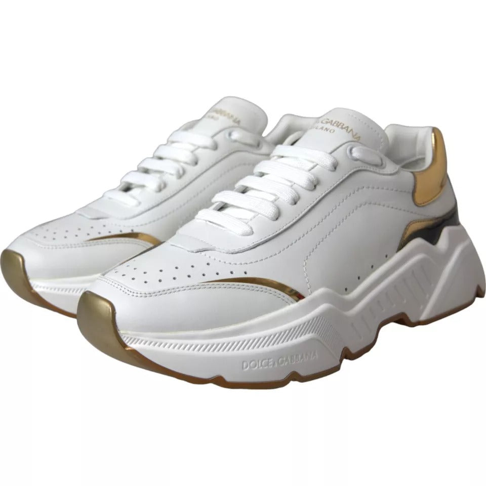 Dolce & Gabbana White Gold DAYMASTER Leather Sneakers Men Shoes by Dolce & Gabbana