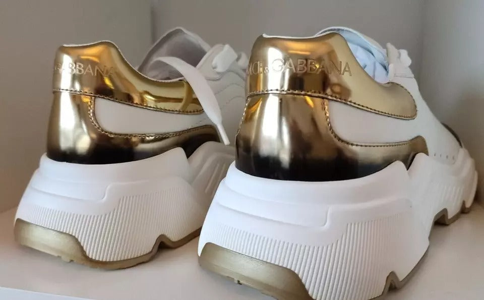 Dolce & Gabbana White Gold DAYMASTER Leather Sneakers Men Shoes by Dolce & Gabbana