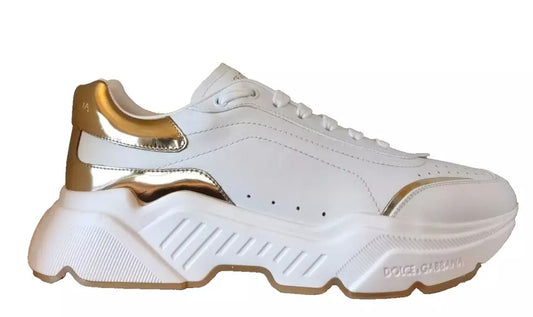 Dolce & Gabbana White Gold DAYMASTER Leather Sneakers Men Shoes by Dolce & Gabbana
