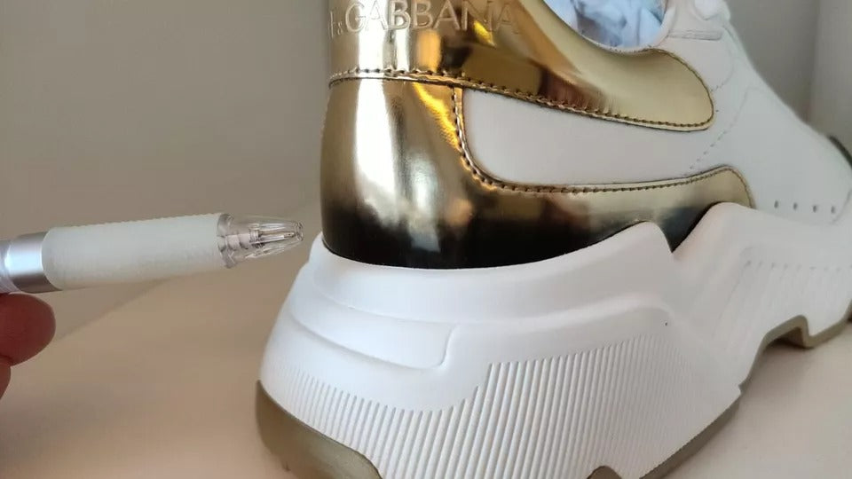 Dolce & Gabbana White Gold DAYMASTER Leather Sneakers Men Shoes by Dolce & Gabbana