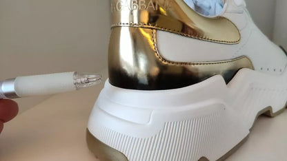 Dolce & Gabbana White Gold DAYMASTER Leather Sneakers Men Shoes by Dolce & Gabbana
