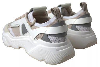 Dolce & Gabbana White Beige Leather Sport DAYMASTER Shoes Sneakers by Dolce & Gabbana