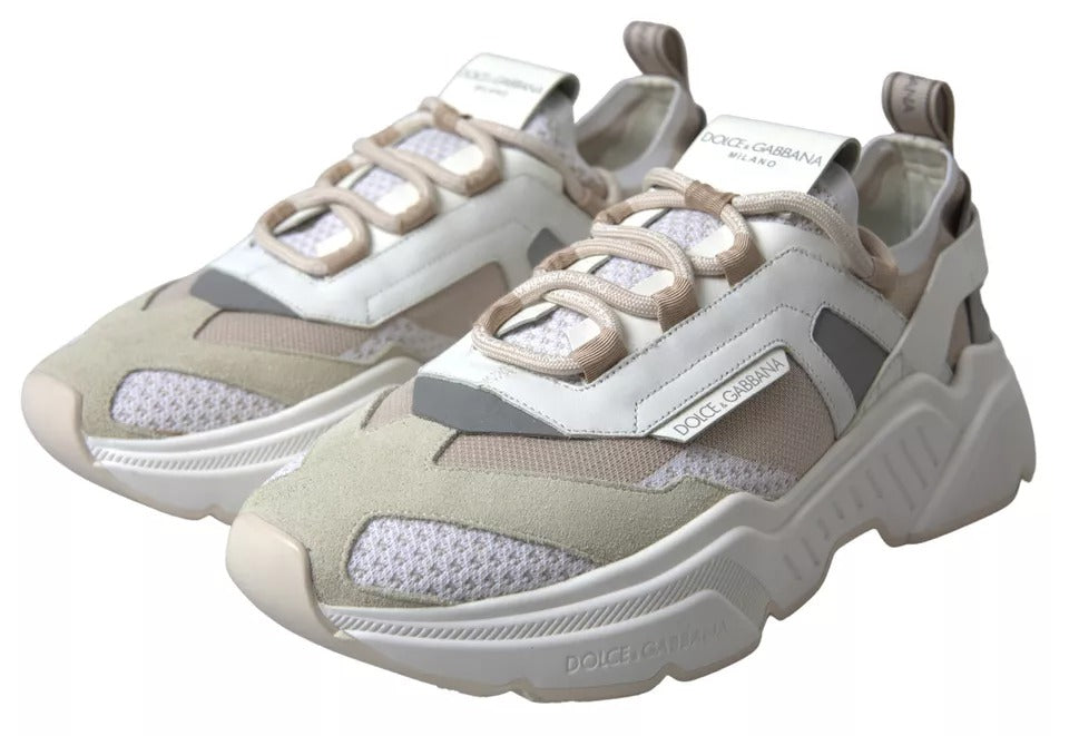 Dolce & Gabbana White Beige Leather Sport DAYMASTER Shoes Sneakers by Dolce & Gabbana