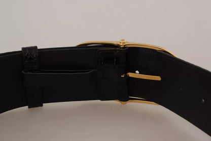 Dolce &amp; Gabbana Black Wide Embossed Leather Gold Metal Buckle Belt