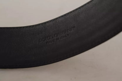 Dolce &amp; Gabbana Black Wide Embossed Leather Gold Metal Buckle Belt